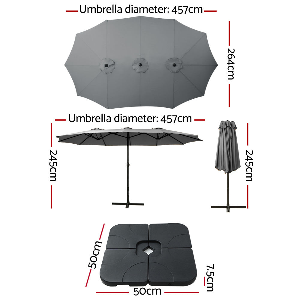 Instahut 4.57m Outdoor Umbrella Charcoal w/Base Garden Beach Tilt