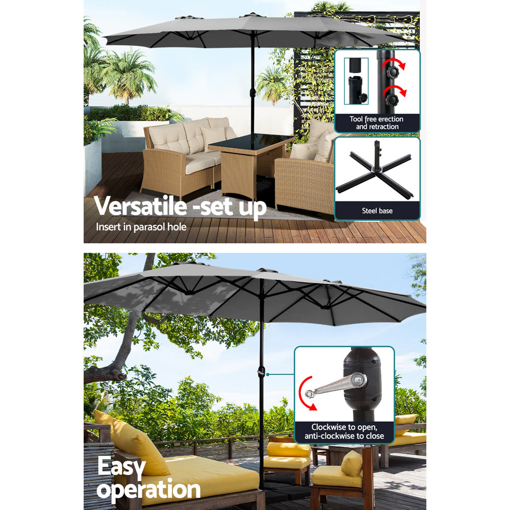 Instahut 4.57m Outdoor Umbrella Charcoal w/Base Garden Beach Tilt