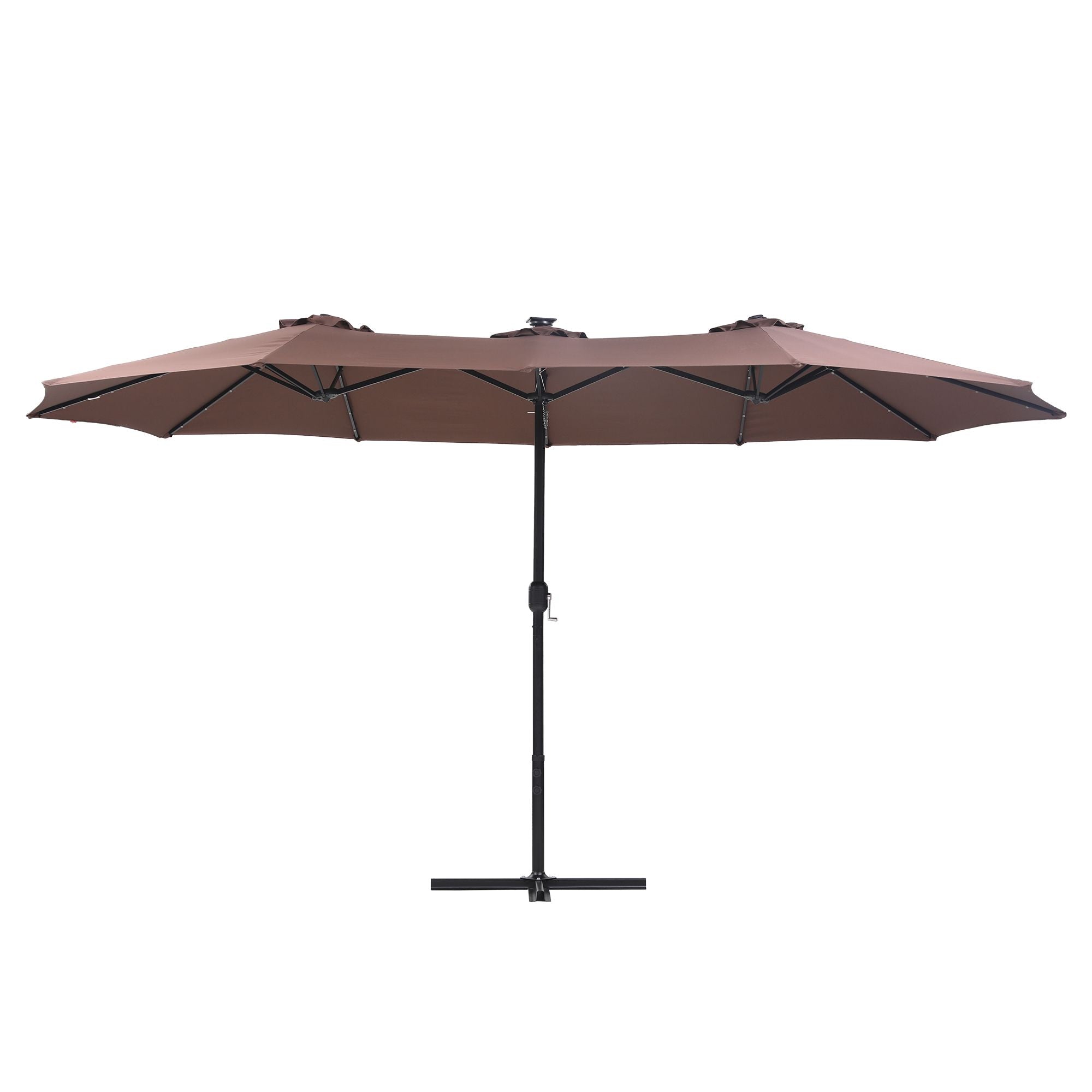 Instahut Outdoor Umbrella 4.57m Solar 48 LED Double-Sided Patio Parasol Brown