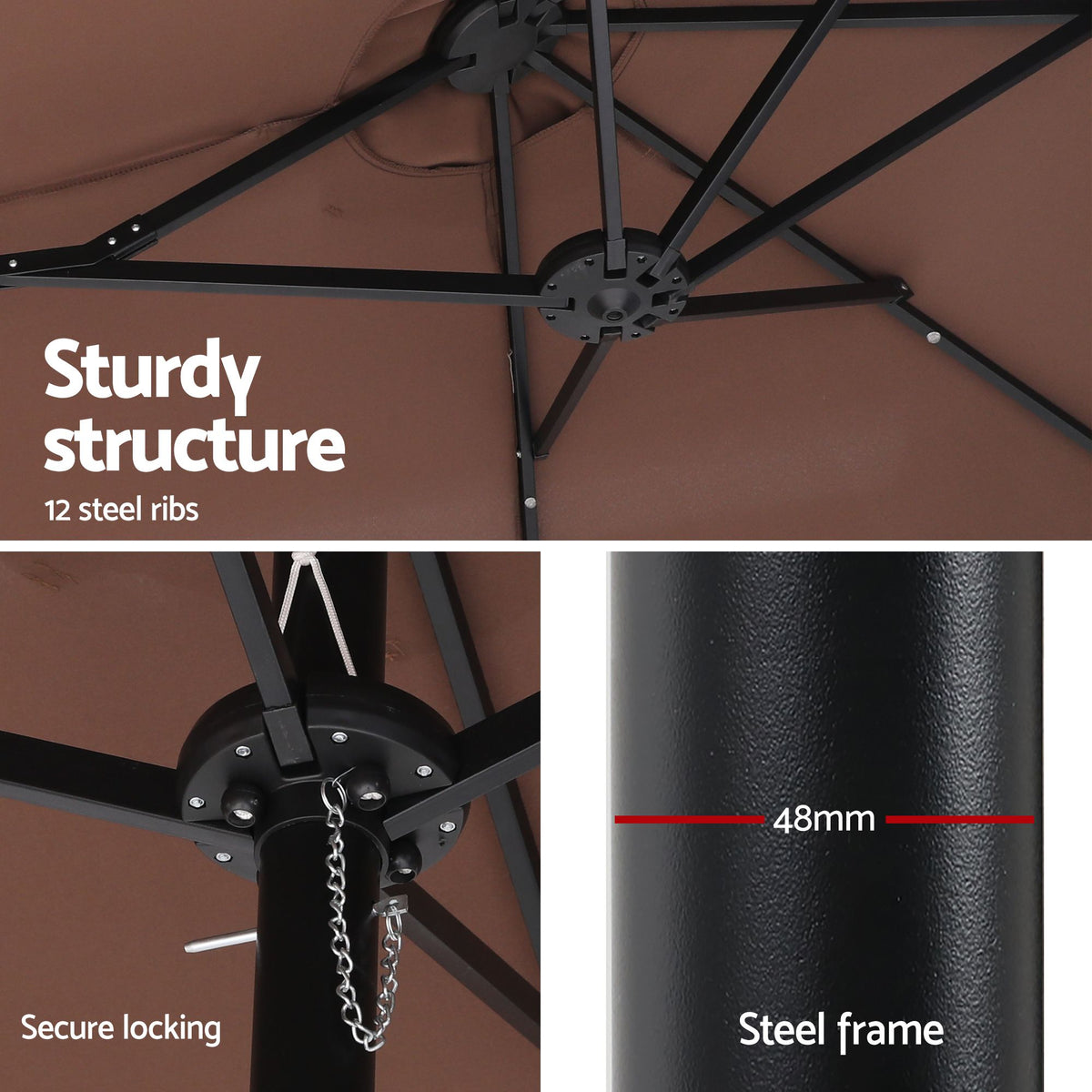 Instahut Double-Sided Solar Outdoor Umbrella 4.57m Brown