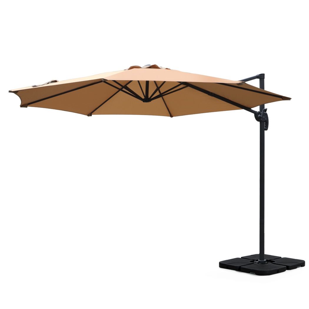 Instahut Roma 3m Cantilever Beach Umbrella 360 Tilt Beige