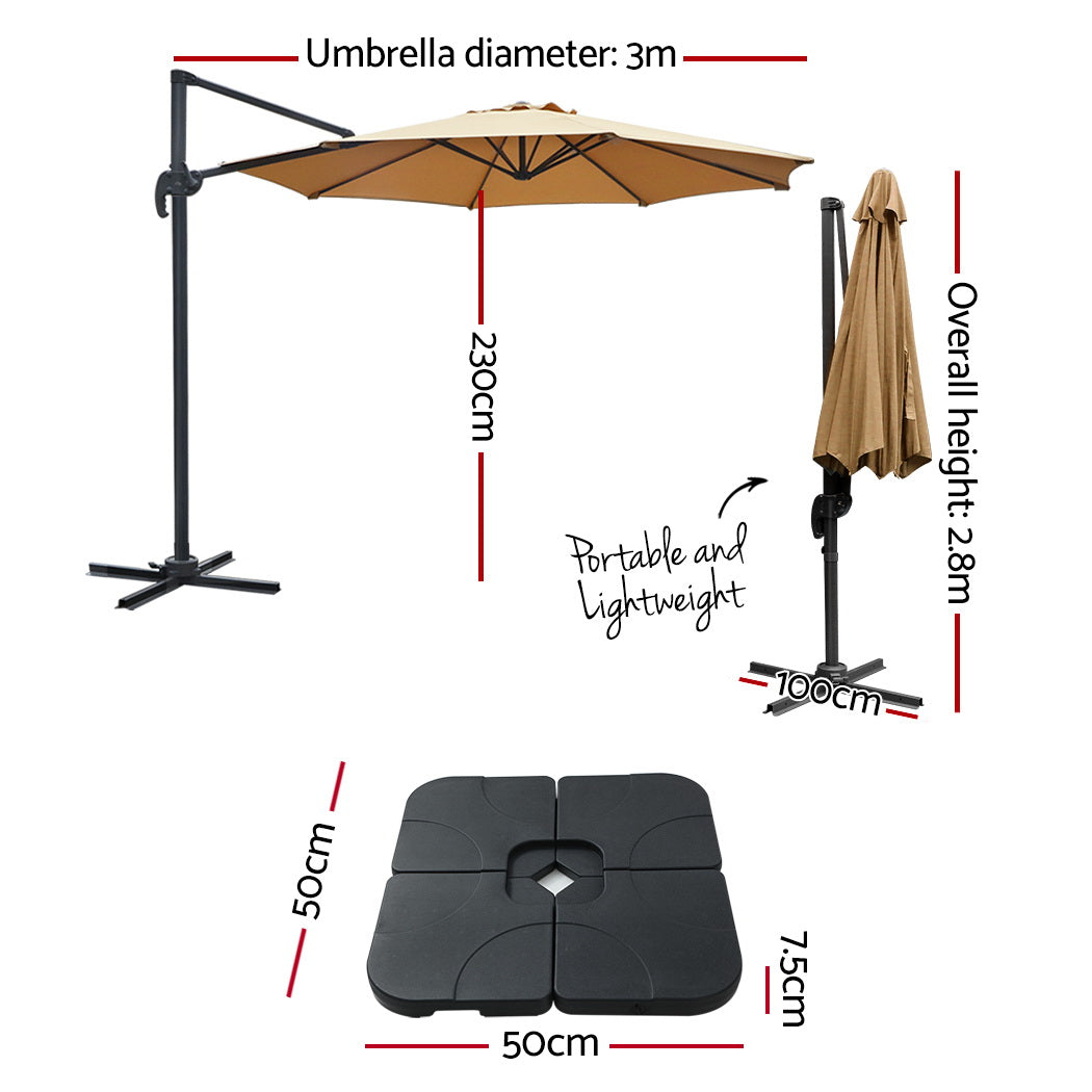 Roma 3m Cantilever Outdoor Umbrella 360° Tilt Beige