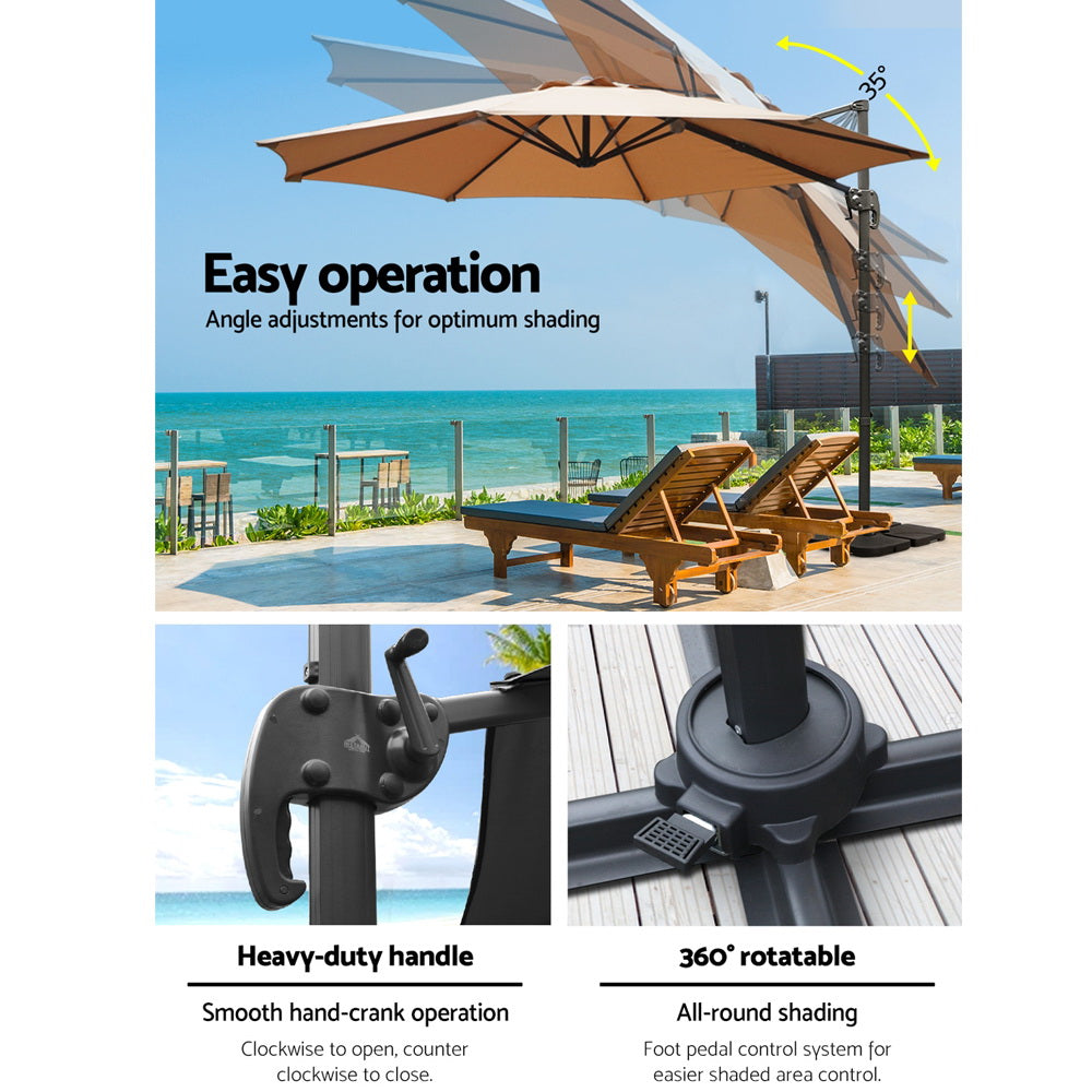 Roma 3m Cantilever Outdoor Umbrella 360° Tilt Beige