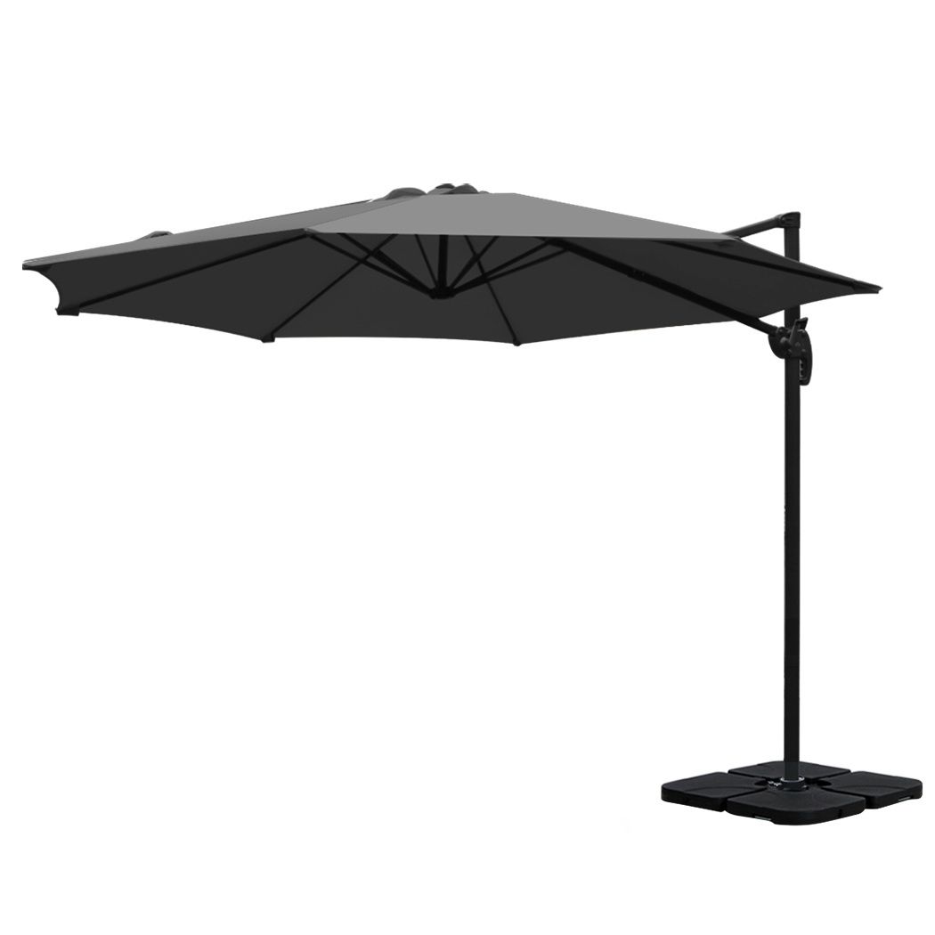 Roma 3m Cantilever Outdoor Umbrella with Base Charcoal