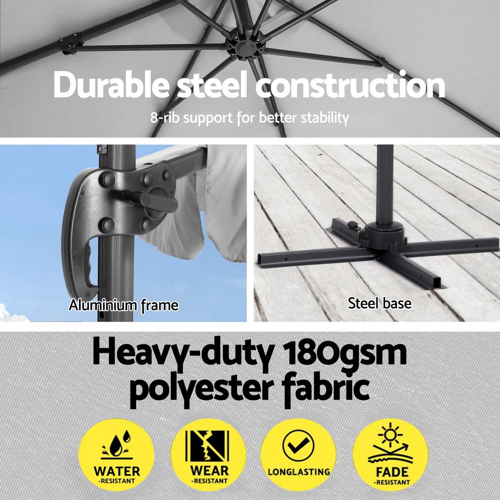 Instahut Roma 3m Cantilever Outdoor Umbrella Grey