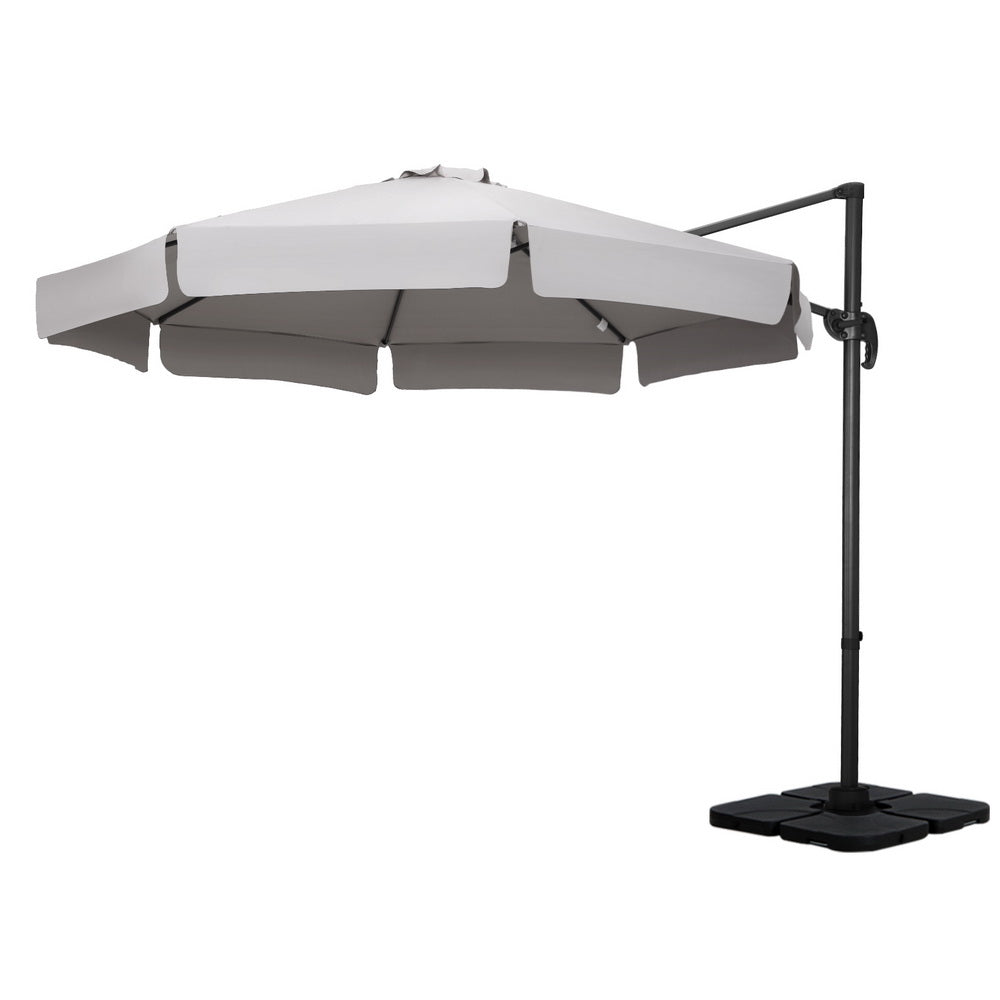 UV50+ 3m Outdoor Cantilever Beach Umbrella with Base - Grey