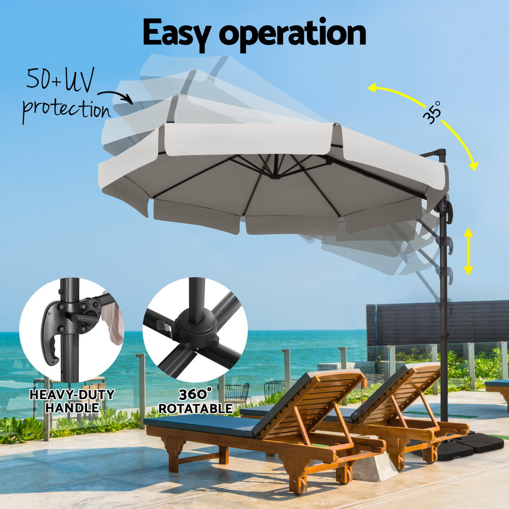 UV50+ 3m Outdoor Cantilever Beach Umbrella with Base - Grey