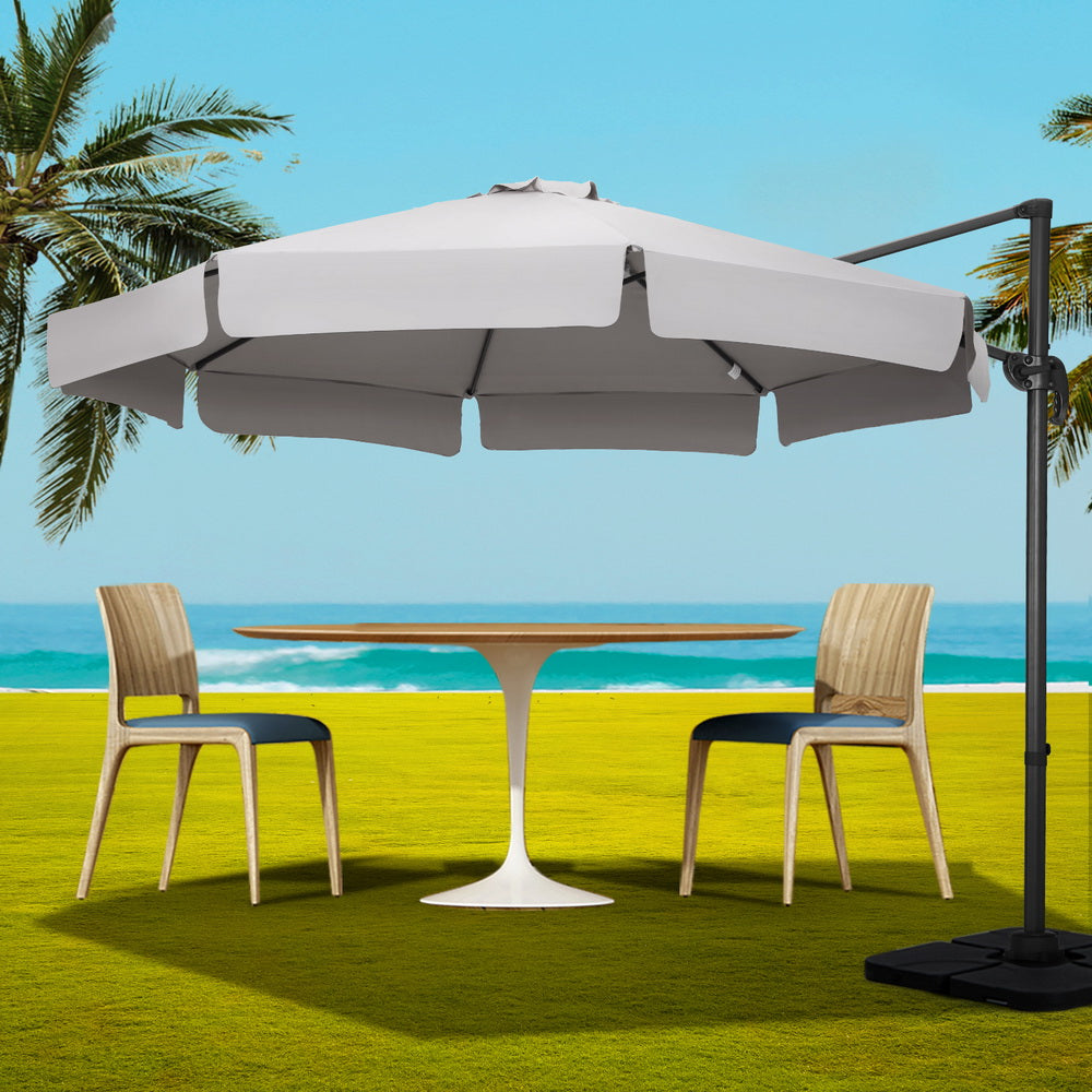 UV50+ 3m Outdoor Cantilever Beach Umbrella with Base - Grey