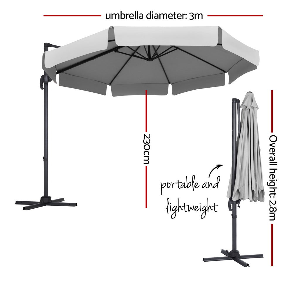 UV50+ 3m Grey Octagonal Cantilever Outdoor Umbrella