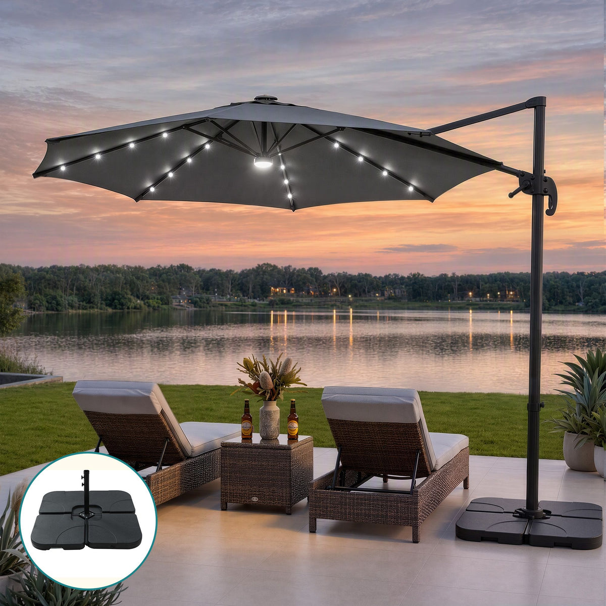 Instahut 3m Cantilever Outdoor Umbrella with Base Charcoal