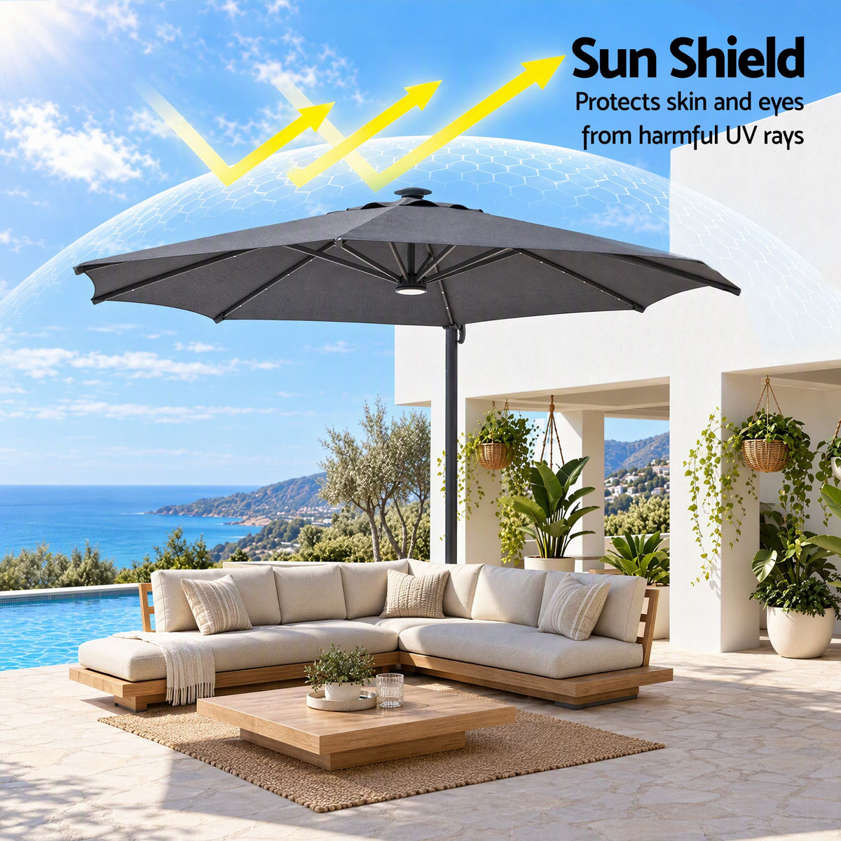 Instahut 3m Cantilever Outdoor Umbrella with Base Charcoal