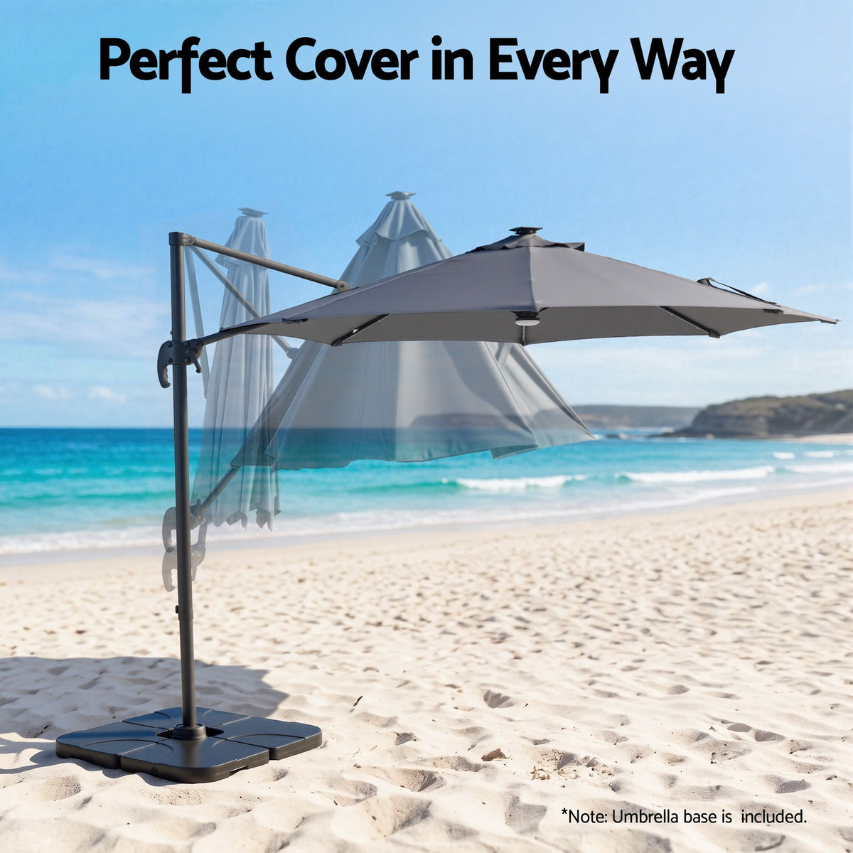 Instahut 3m Cantilever Outdoor Umbrella with Base Charcoal