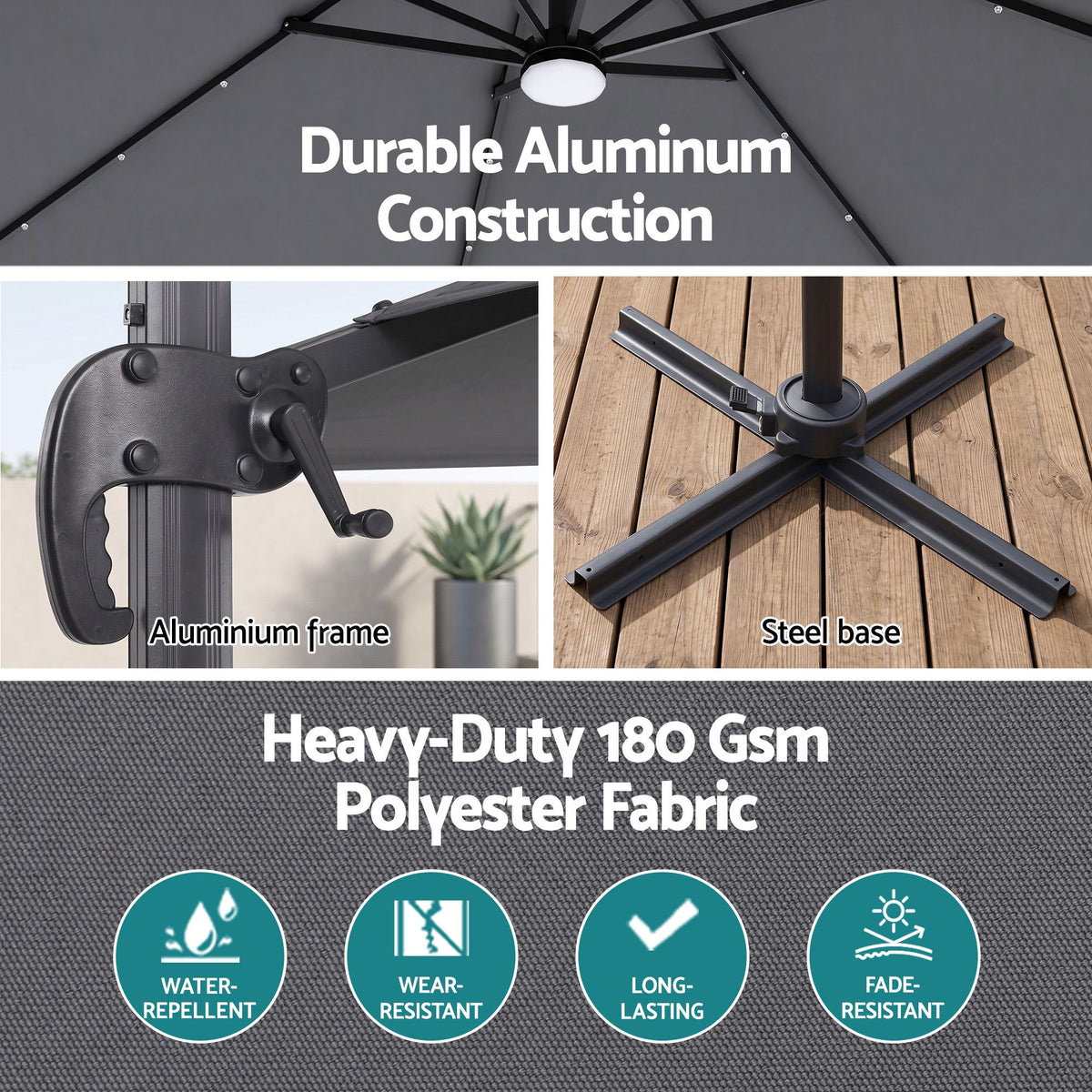 Instahut 3m Cantilever Outdoor Umbrella with Base Charcoal