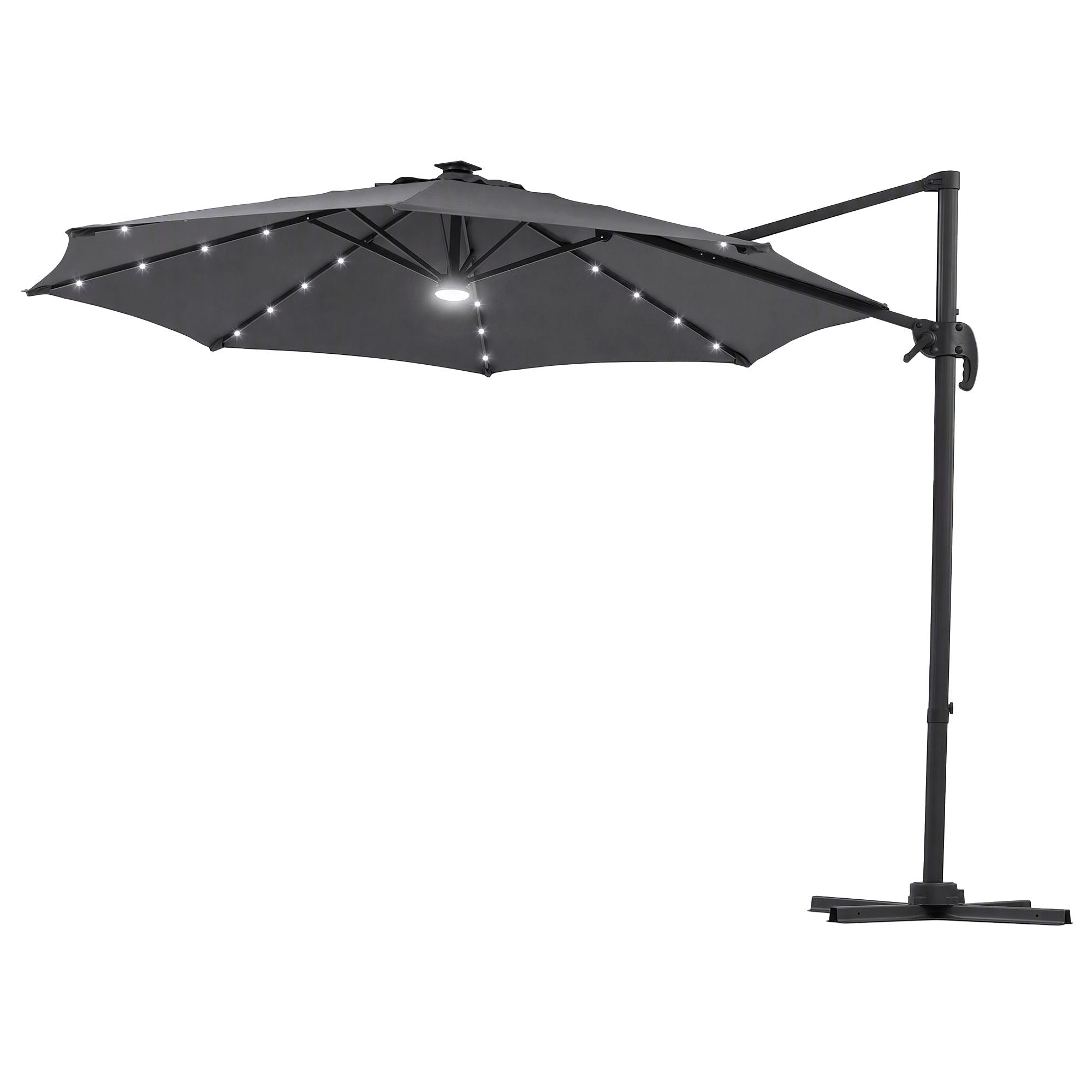 Instahut Outdoor Umbrella 3m Solar LED Offset Cantilever Patio Parasol Charcoal