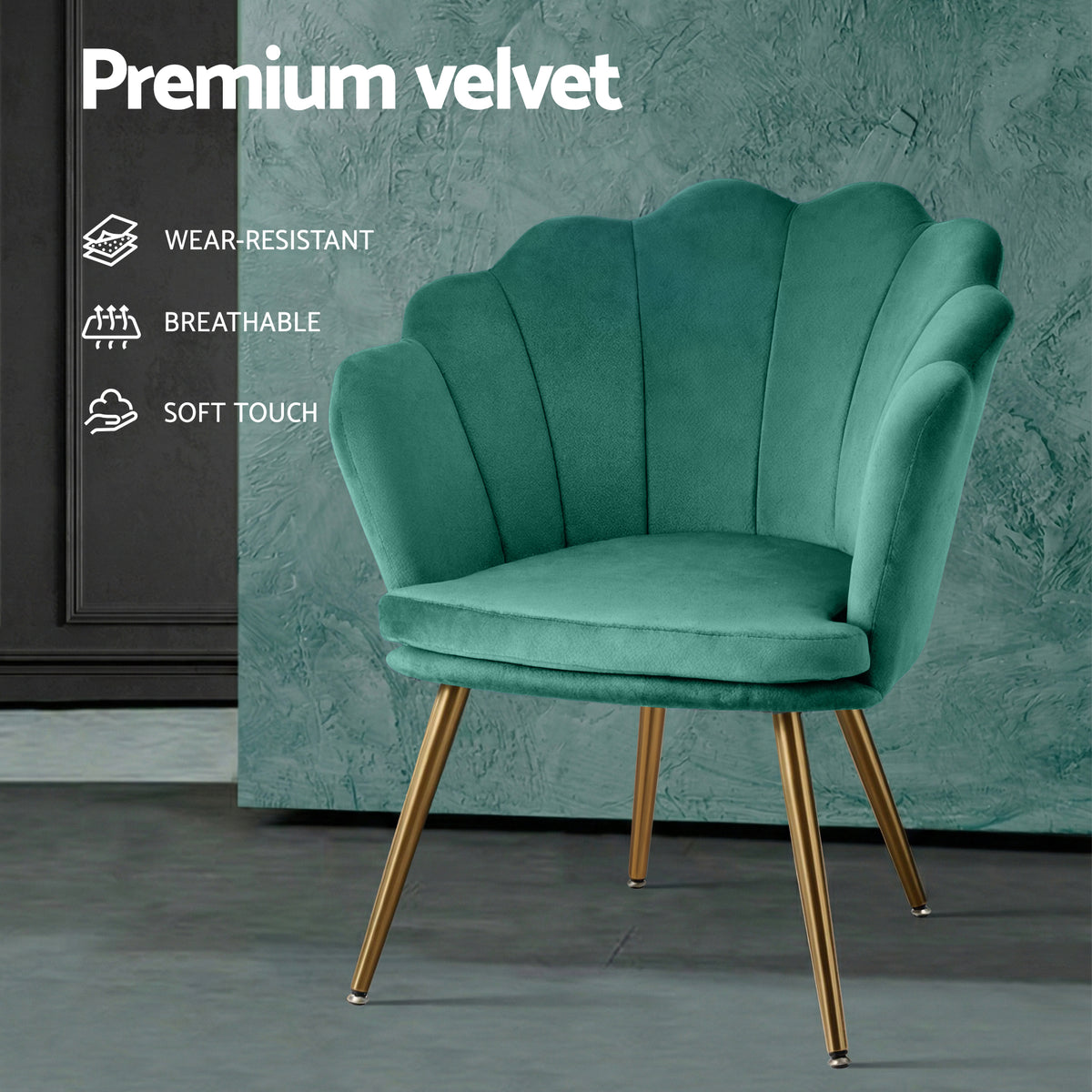 Callista Velvet Shell Back Accent Armchair Green