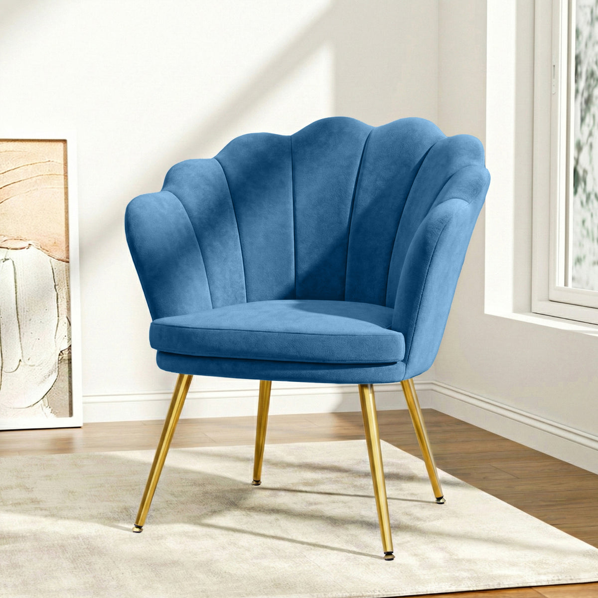 Callista Velvet Shell Back Accent Armchair Blue