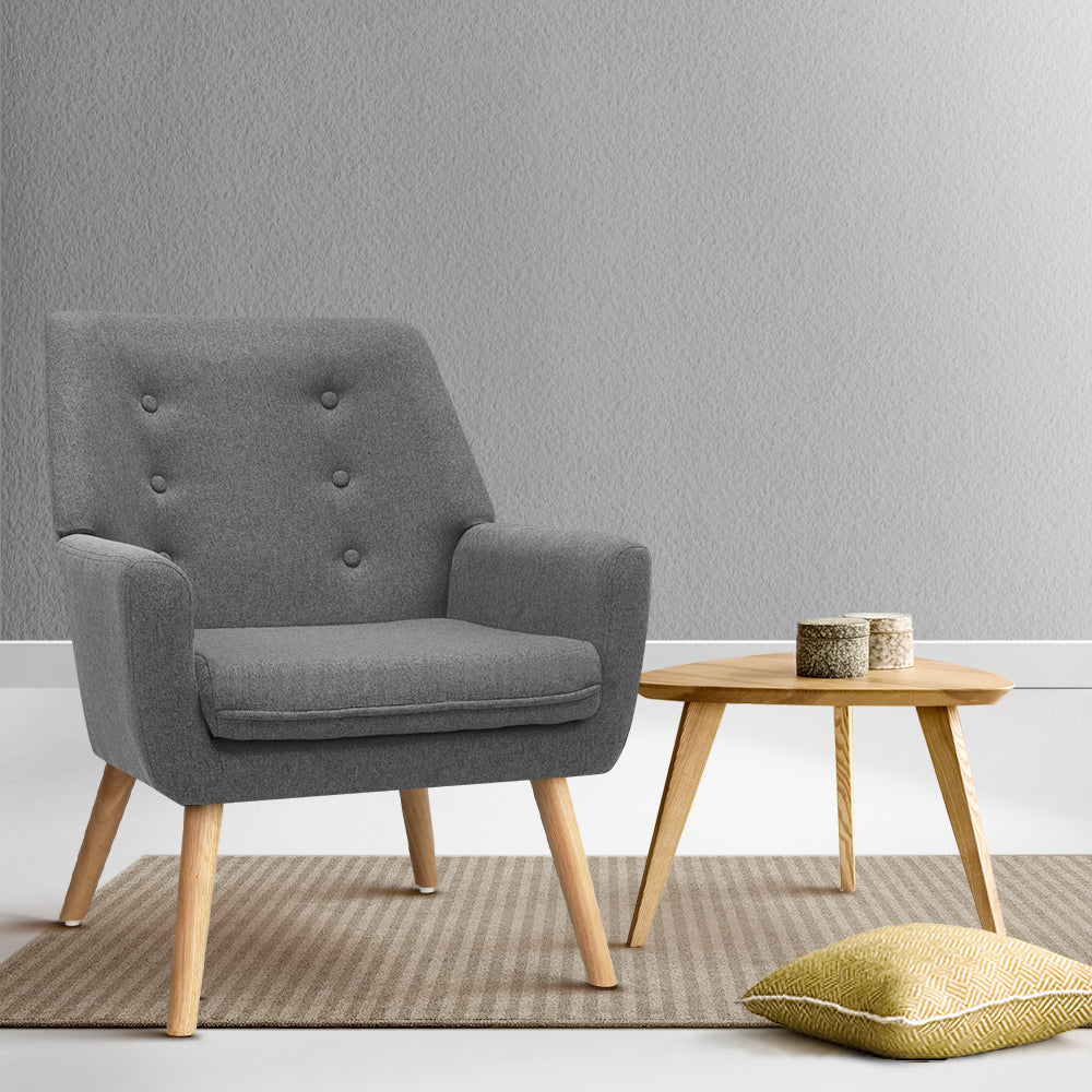 Anne Armchair Linen Fabric Grey Charcoal