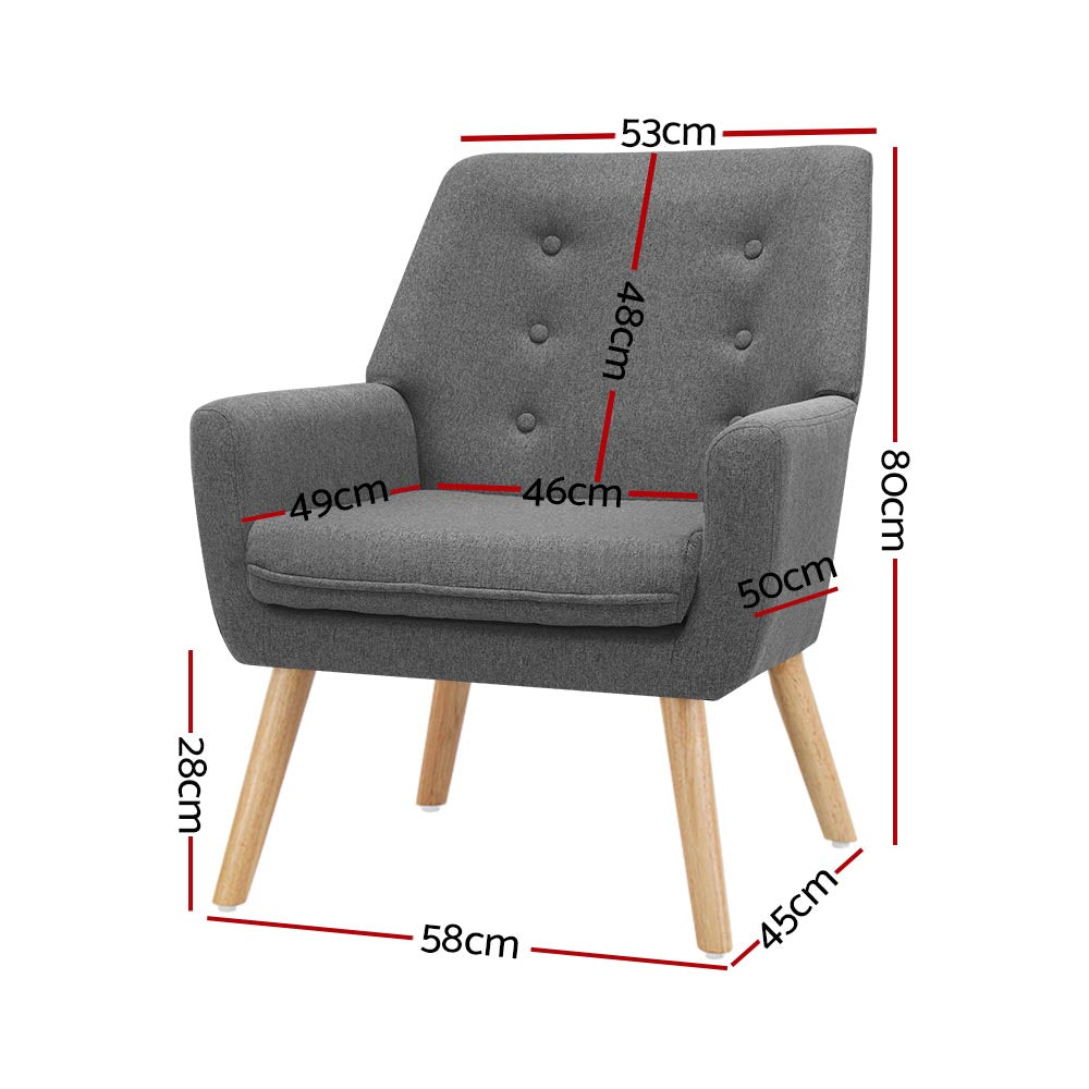 Anne Armchair Linen Fabric Grey Charcoal