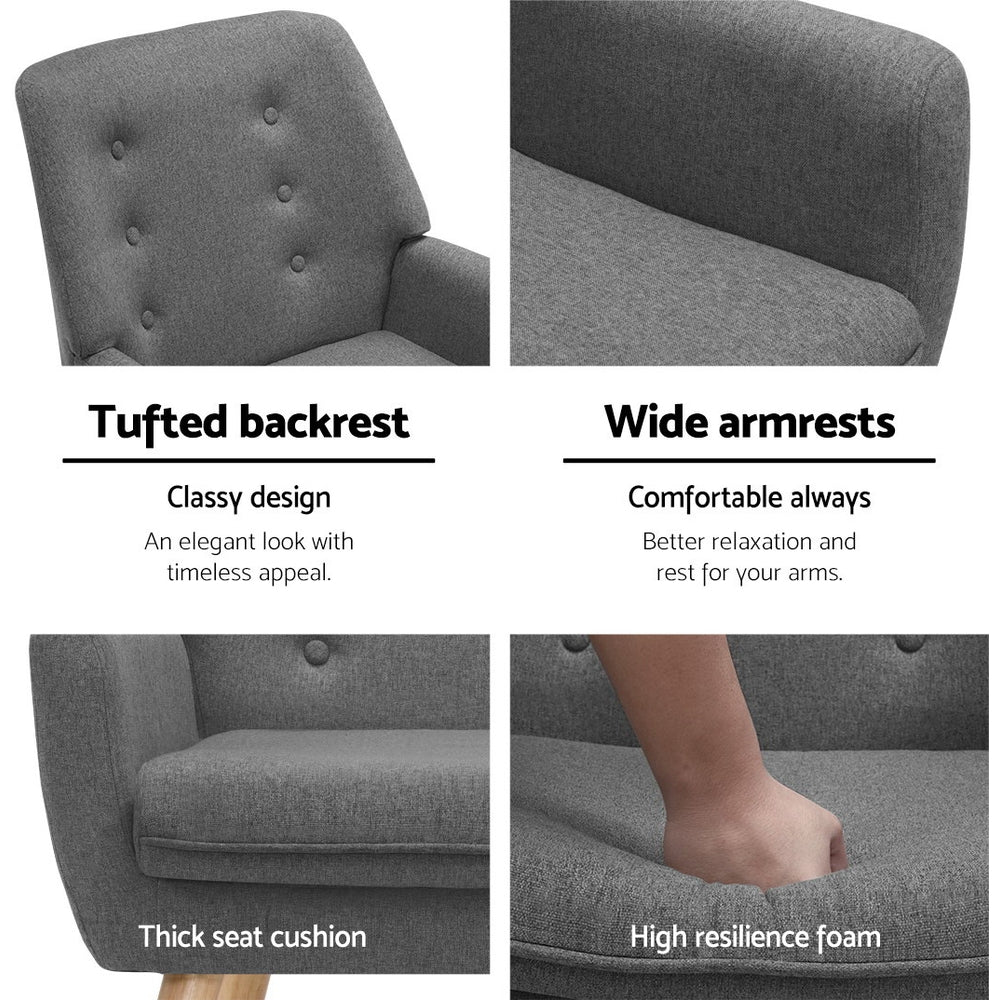 Anne Armchair Linen Fabric Grey Charcoal