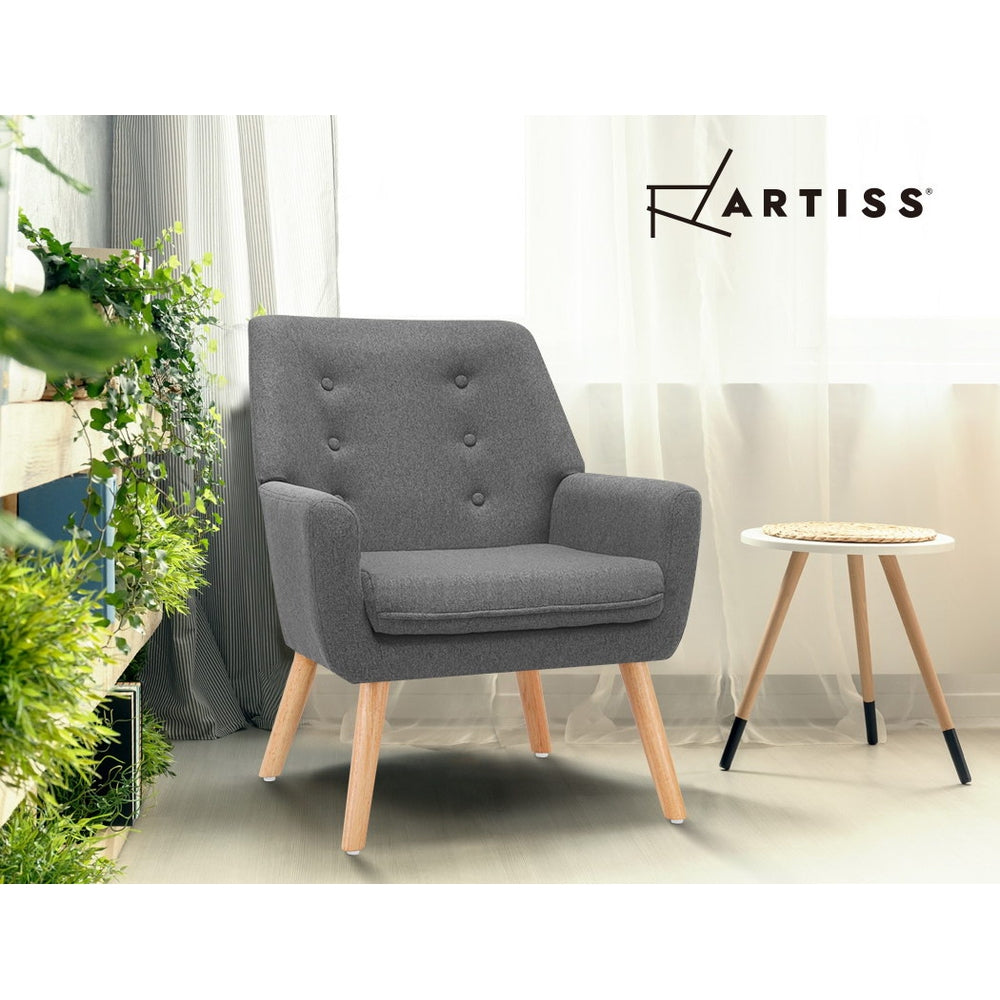 Anne Armchair Linen Fabric Grey Charcoal