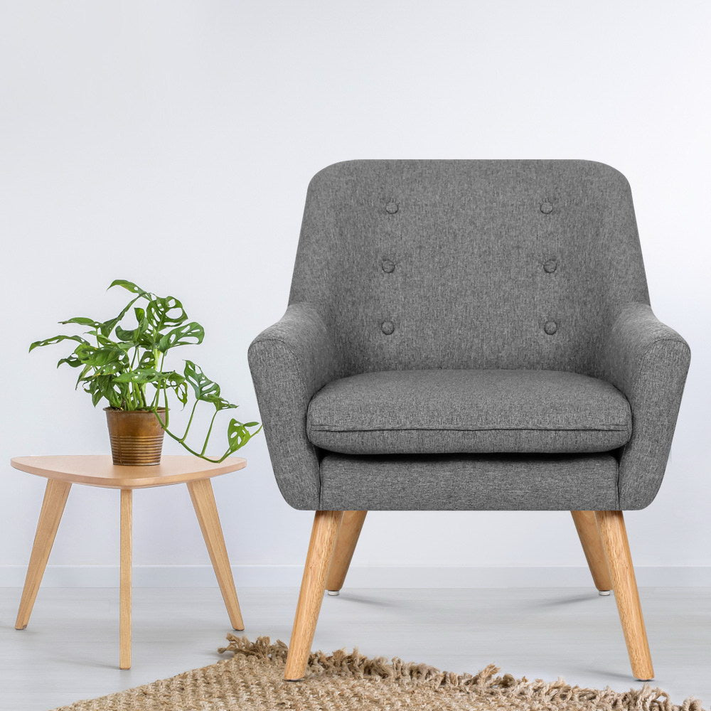 Anne Armchair Linen Fabric Grey Charcoal
