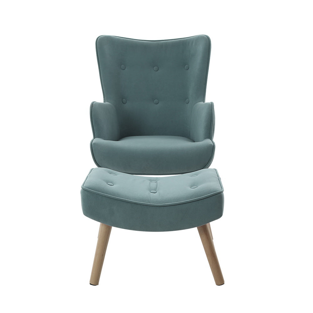 Lansar Armchair and Ottoman Set Velvet Blue Scandinavian Style