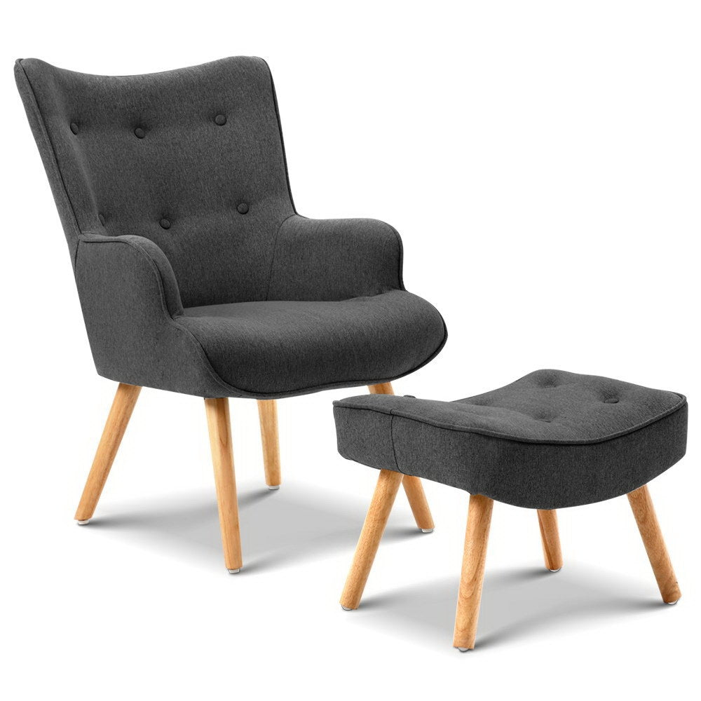 Lansar Lounge Accent Chair with Ottoman Charcoal