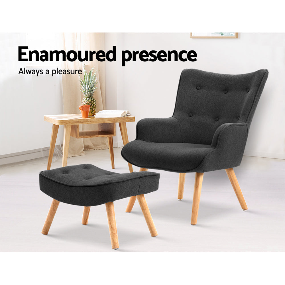 Lansar Lounge Accent Chair with Ottoman Charcoal