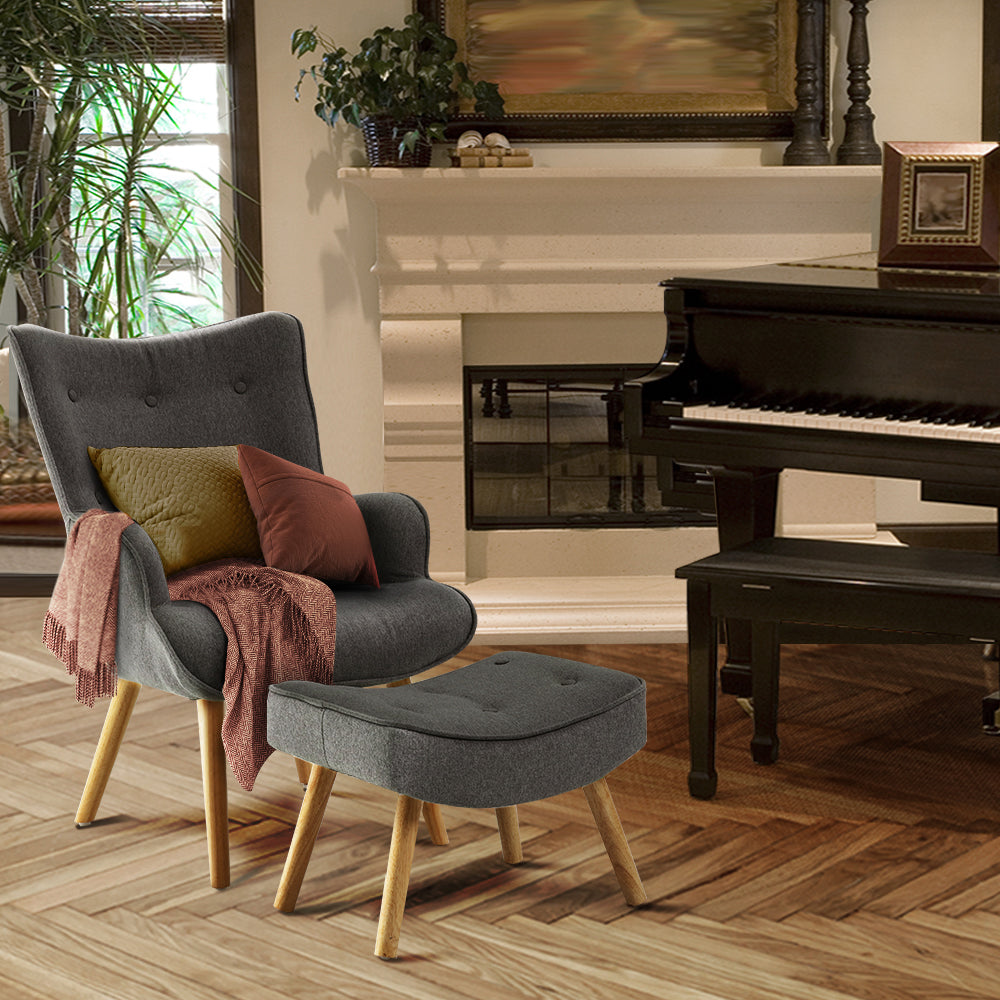 Lansar Lounge Accent Chair with Ottoman Charcoal