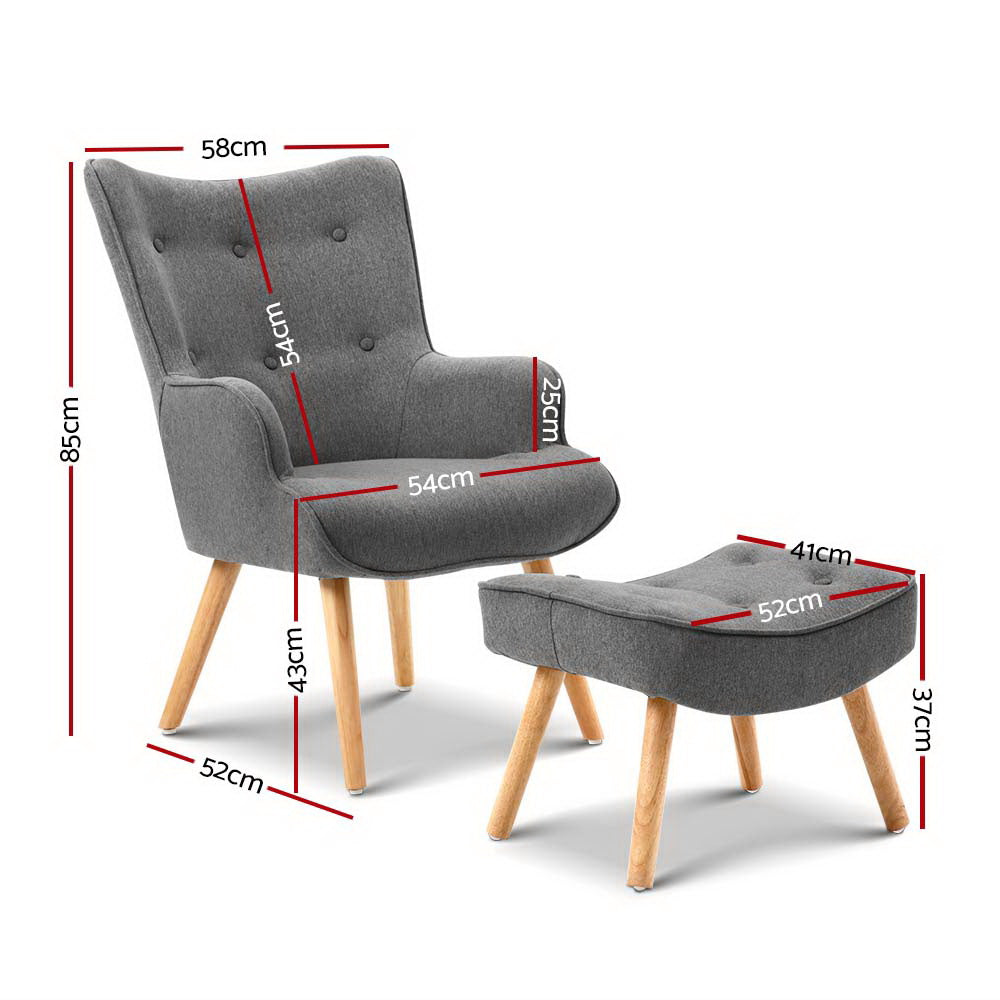 Lansar Armchair and Ottoman Set Grey Scandinavian Style