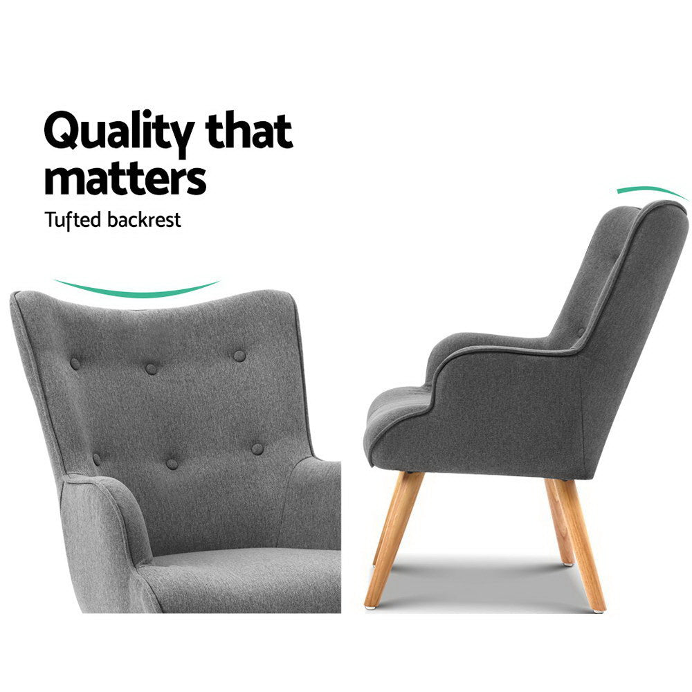 Lansar Armchair and Ottoman Set Grey Scandinavian Style