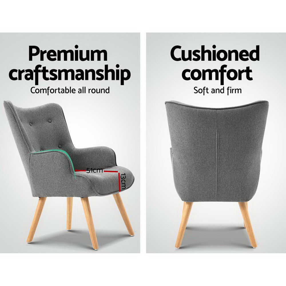 Lansar Armchair and Ottoman Set Grey Scandinavian Style