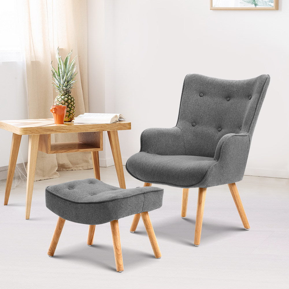 Lansar Armchair and Ottoman Set Grey Scandinavian Style