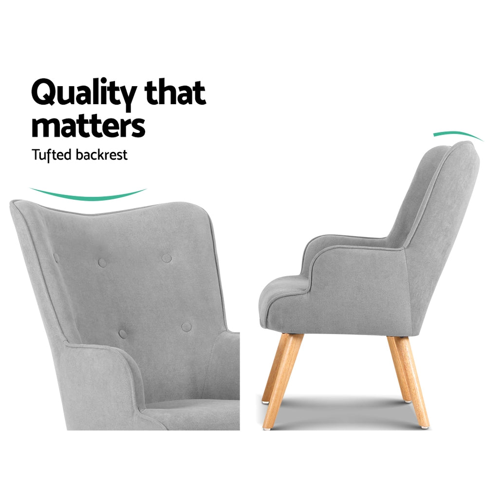 Lansar Armchair and Ottoman Velvet Light Grey