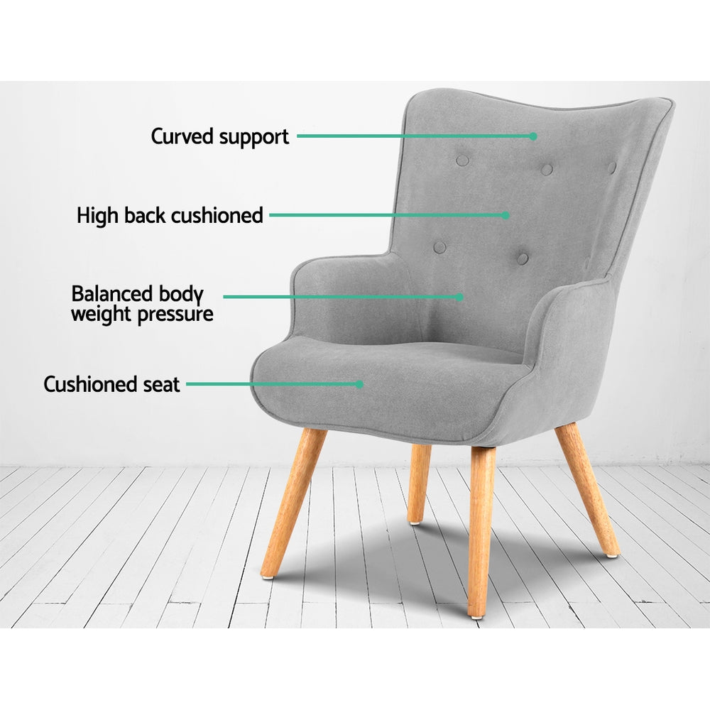 Lansar Armchair and Ottoman Velvet Light Grey
