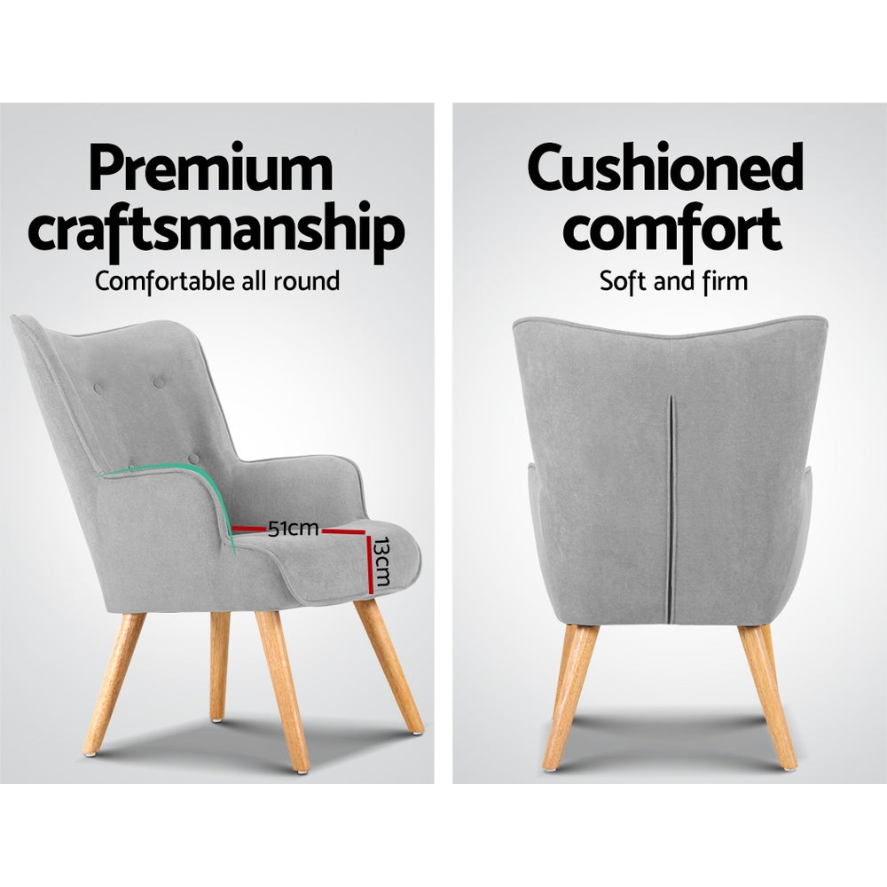 Lansar Armchair and Ottoman Velvet Light Grey