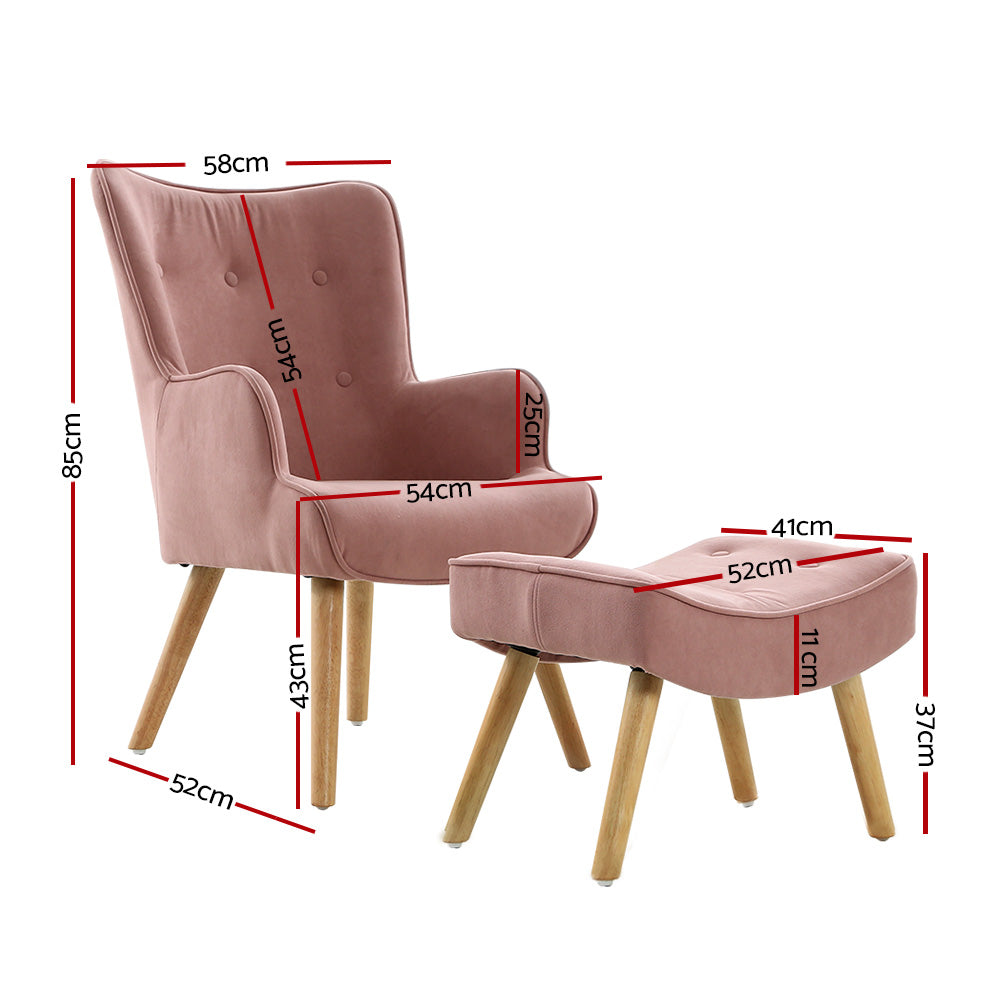 Lansar Armchair and Ottoman Set Pink Velvet Scandinavian Style