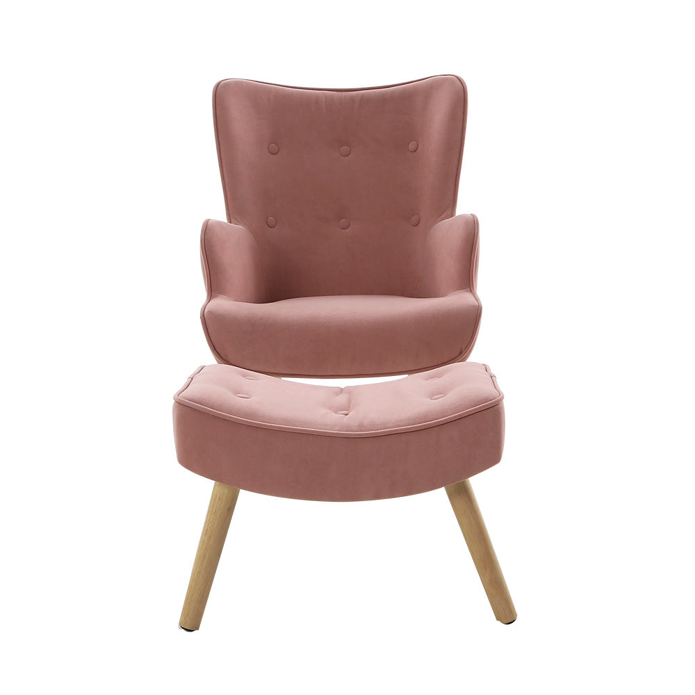 Lansar Armchair and Ottoman Set Pink Velvet Scandinavian Style