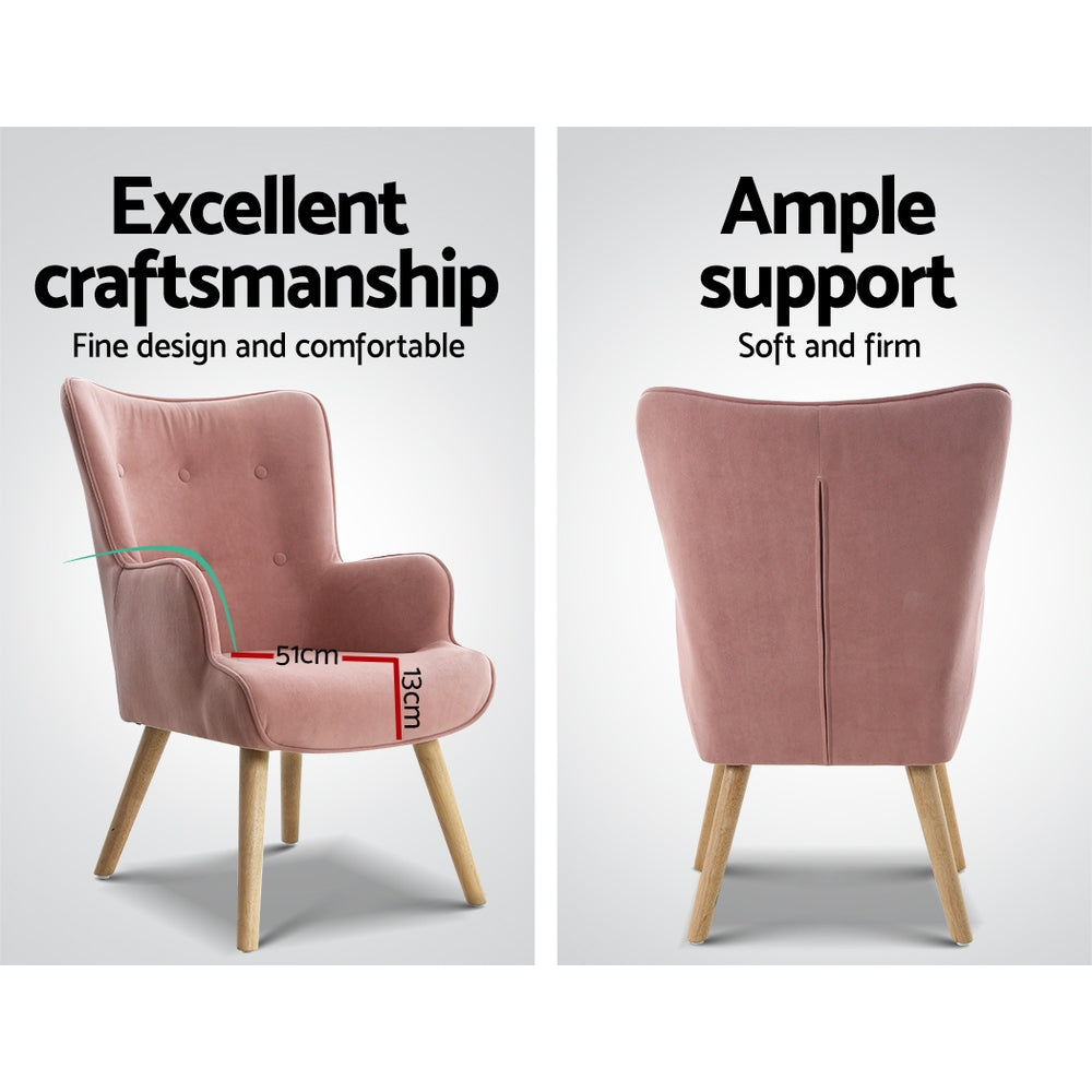 Lansar Armchair and Ottoman Set Pink Velvet Scandinavian Style
