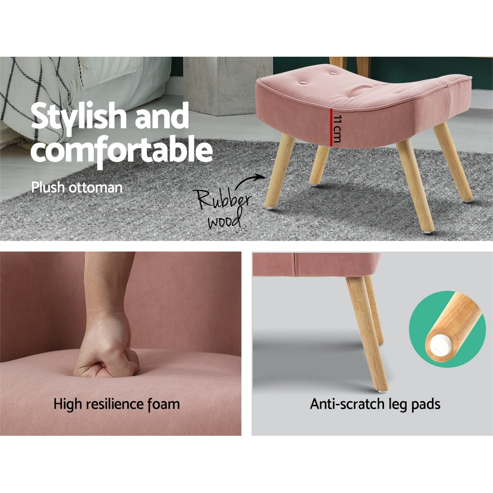 Lansar Armchair and Ottoman Set Pink Velvet Scandinavian Style