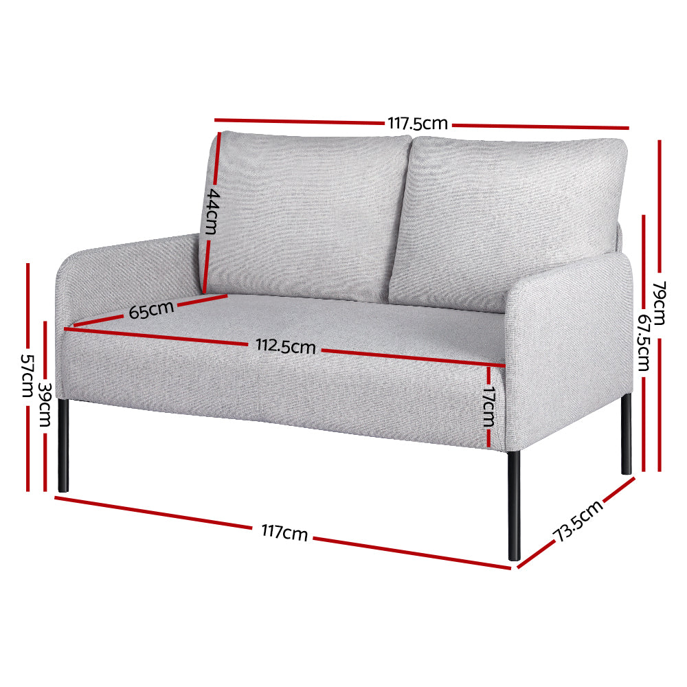 Kane 2-Seater Sofa Armchair Linen Grey