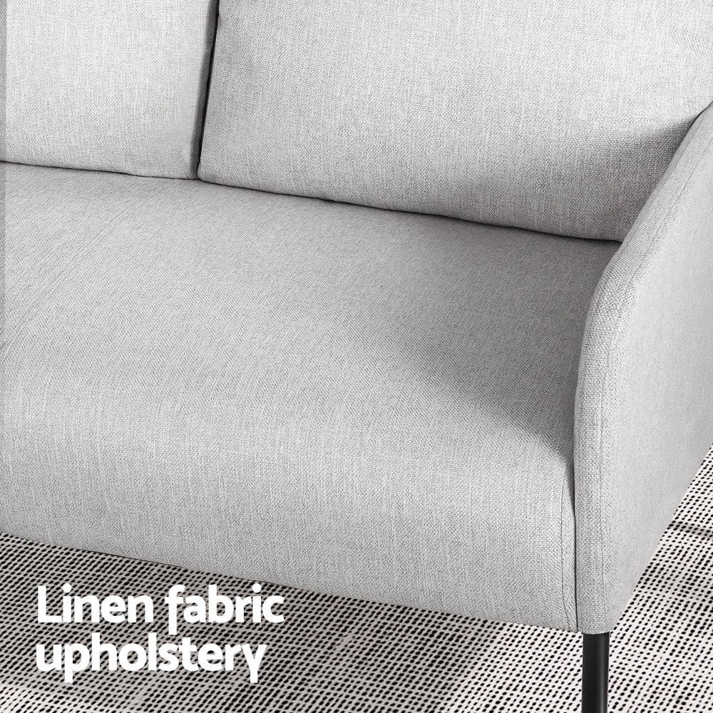 Kane 2-Seater Sofa Armchair Linen Grey