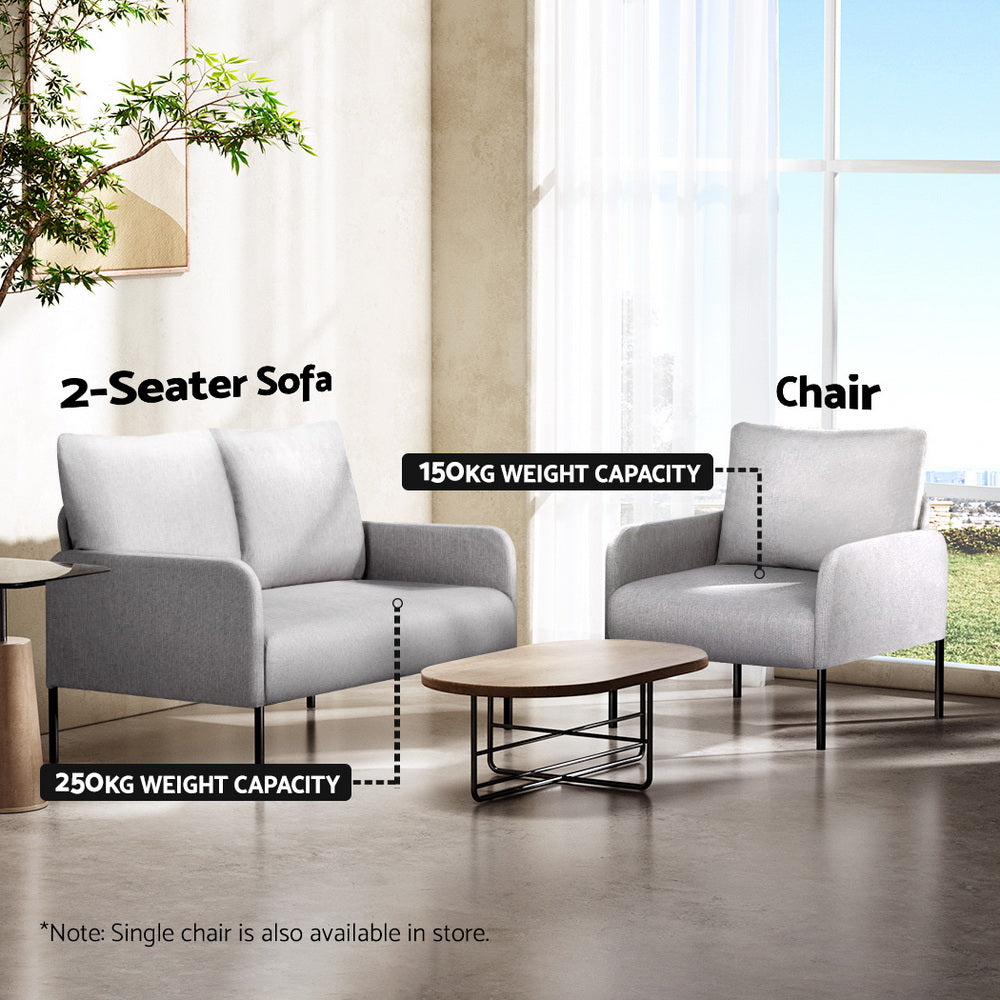 Kane 2-Seater Sofa Armchair Linen Grey