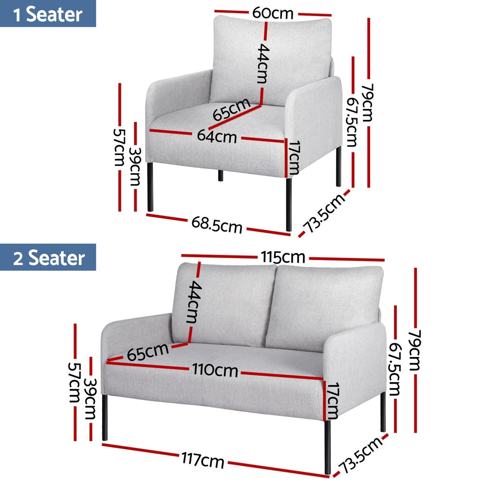 Kane 4-Seater Sofa Set Armchair Grey