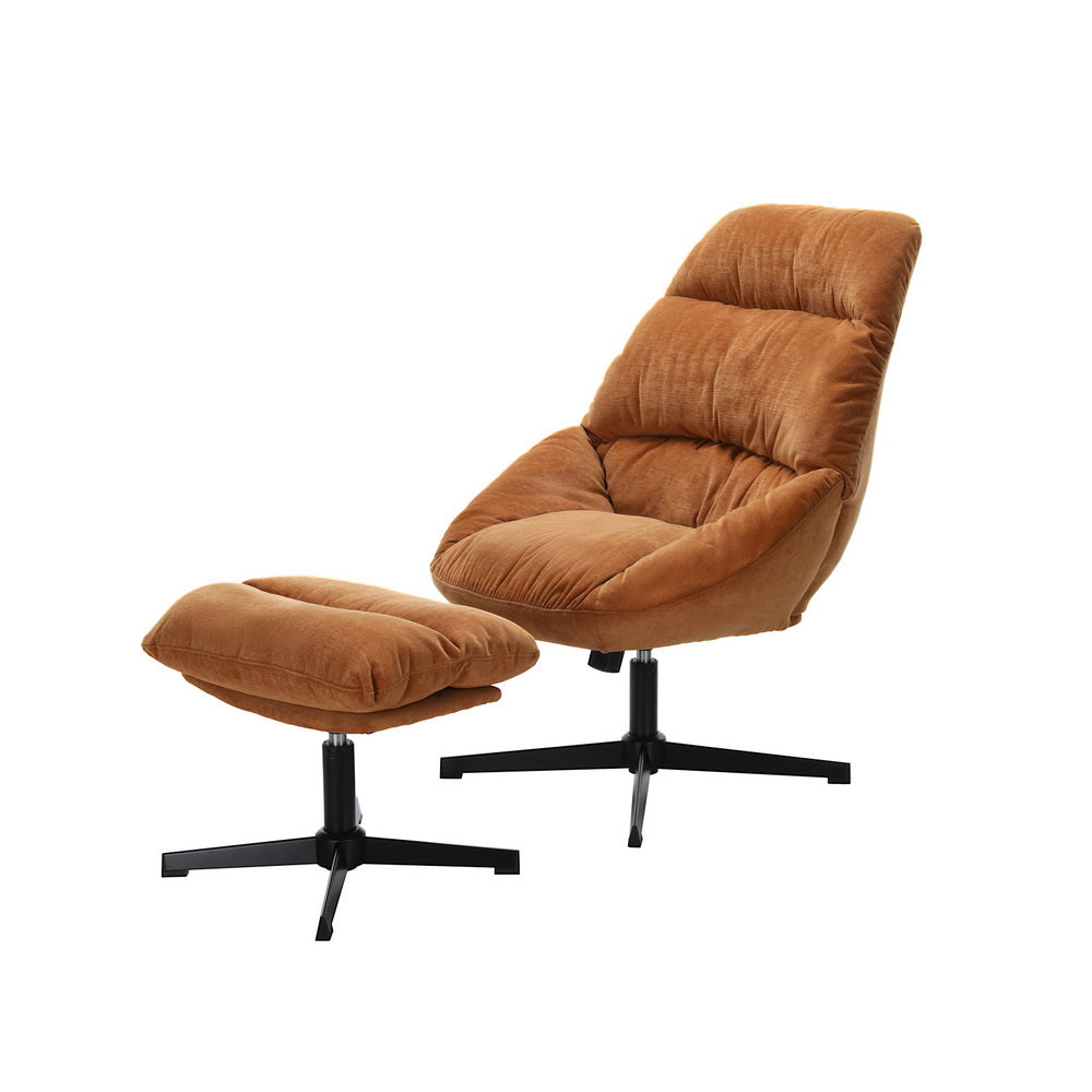 Yaro Armchair and Ottoman Set Linen Fabric Orange