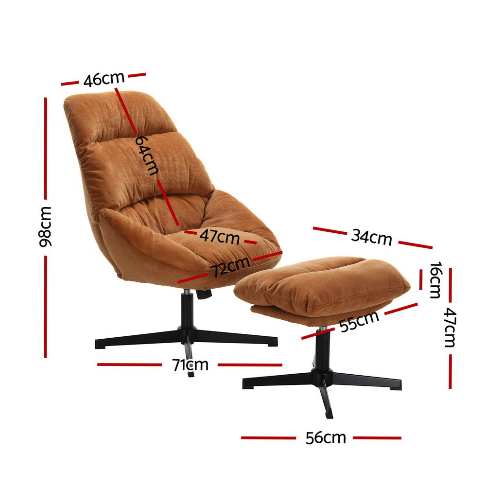 Yaro Armchair and Ottoman Set Linen Fabric Orange