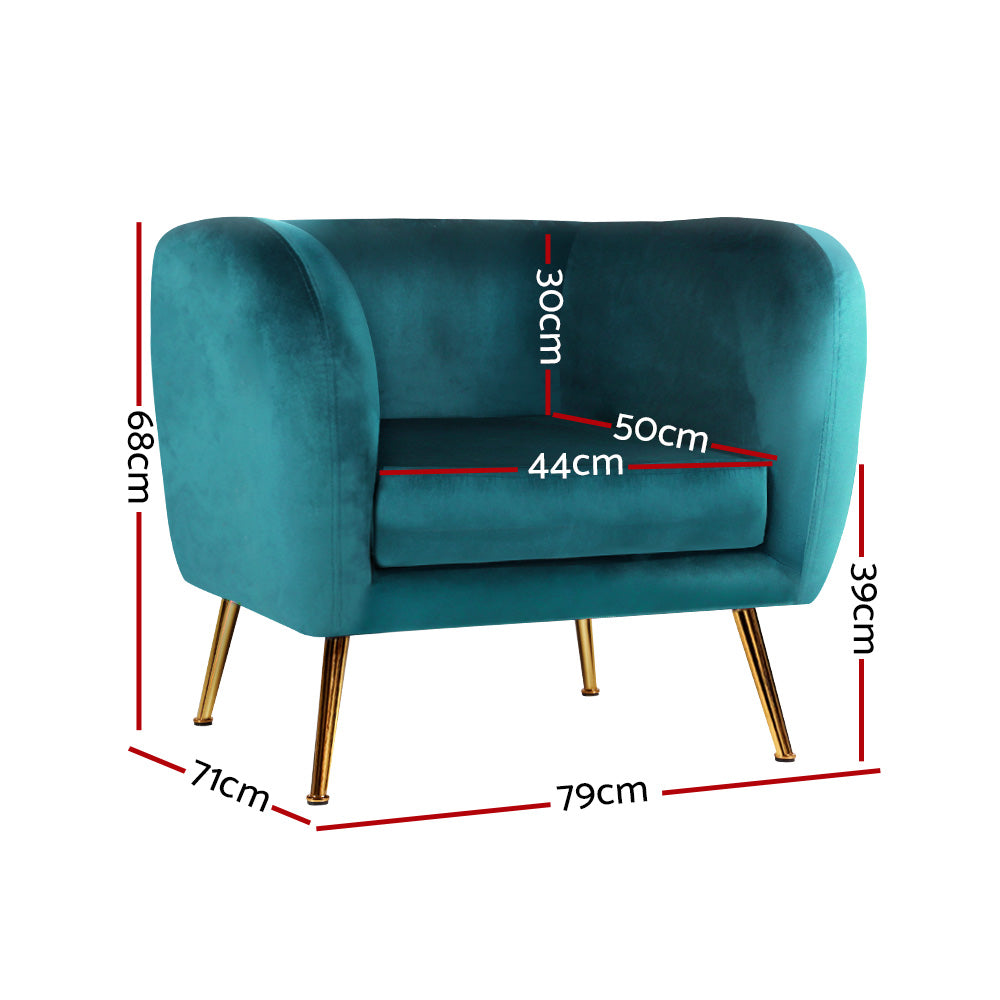 Lois Velvet Armchair Lounge Sofa Green