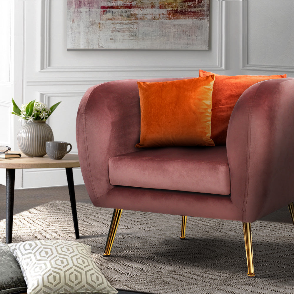 Lois Velvet Armchair Pink Accent Chair