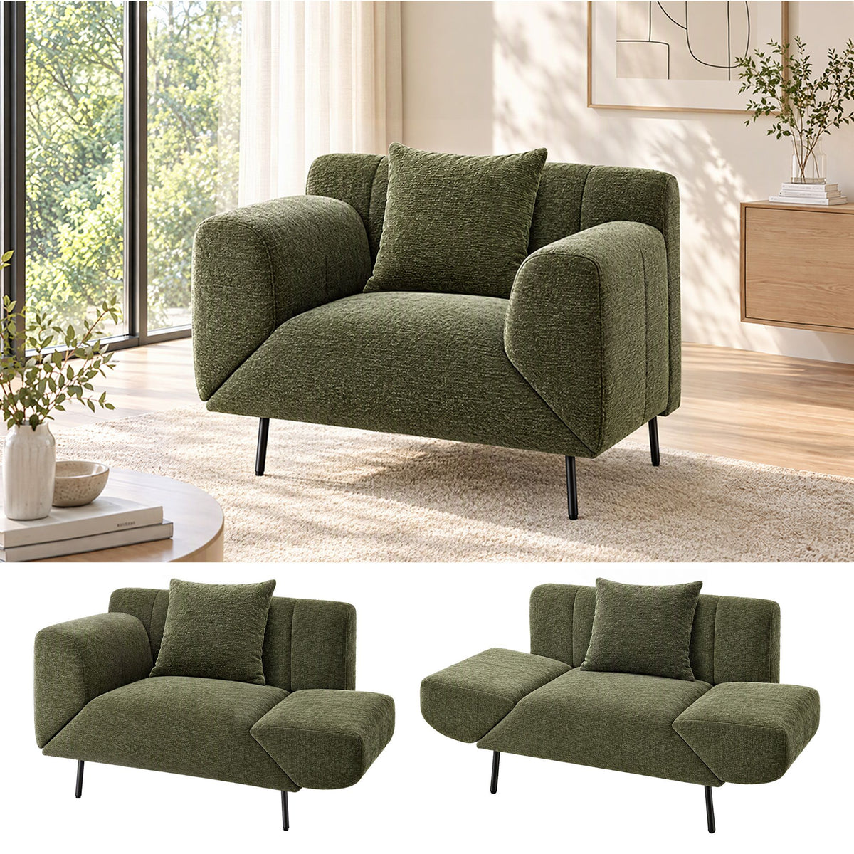 Artiss Convertible 3-in-1 Armchair, Lounger and Daybed Green