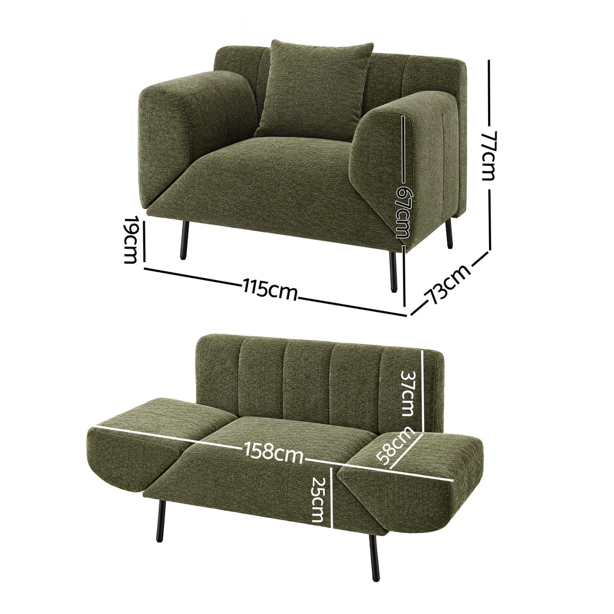 Artiss Convertible 3-in-1 Armchair, Lounger and Daybed Green